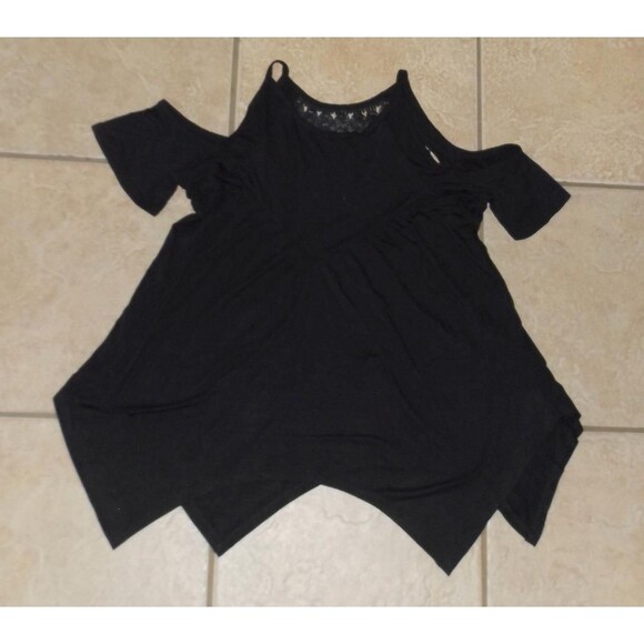 NEW NWOT Black Sz Small Soft Stretchy Rayon Cold Shoulder Roomy Comfy Shirt - Picture 1 of 2